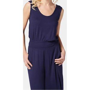 Lisa Rinna Collection Solid Wide Leg Jumpsuit Evening Navy, Size 2X